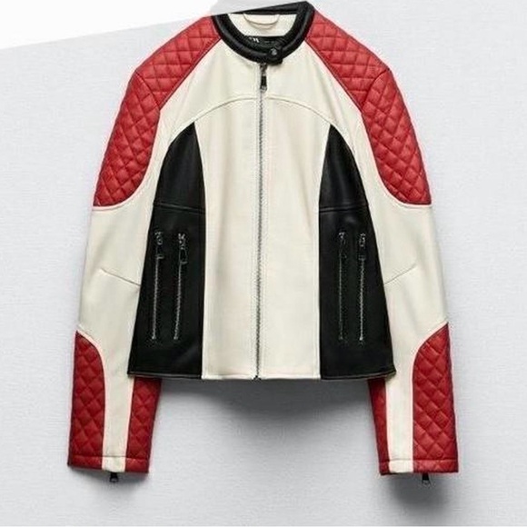 Zara Jackets & Blazers - Zara Red and White Leather Jacket